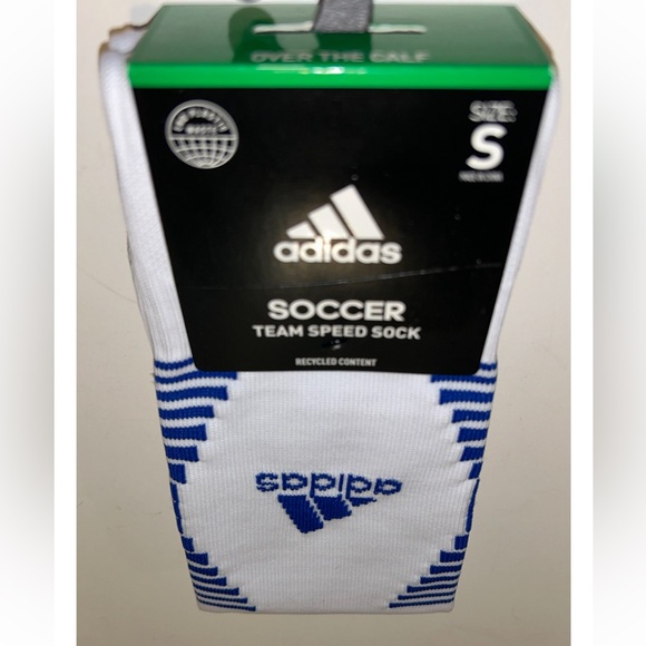 Adidas Team Speed OTC Soccer Socks 1 Pair Youth 13C-4Y White & Blue w Logo NEW! - Picture 11 of 11